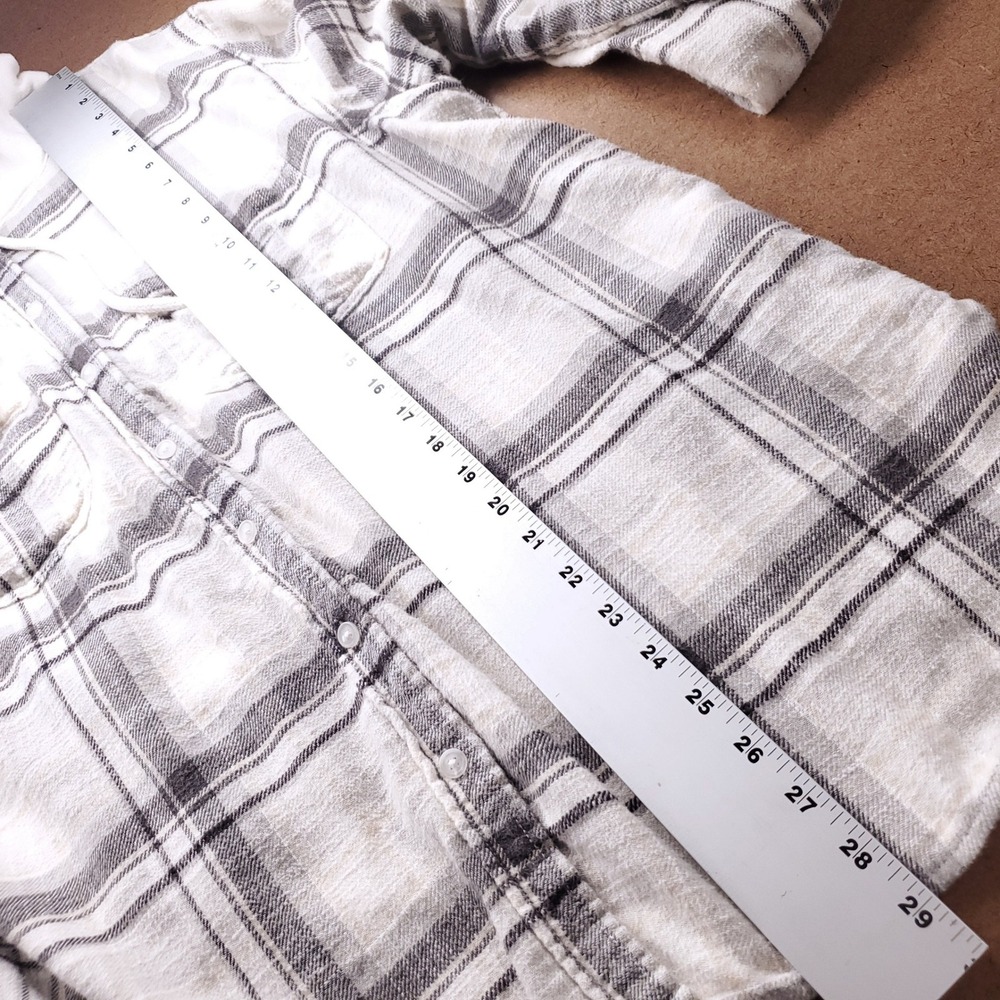 American Eagle Plaid Hooded Button Up Shirt Women L Gray Gorpcore Cabincore SOFT - Picture 5 of 11
